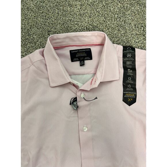 Report Collection Men Slim Fit Red Striped Button Up L/G - Picture 3 of 6